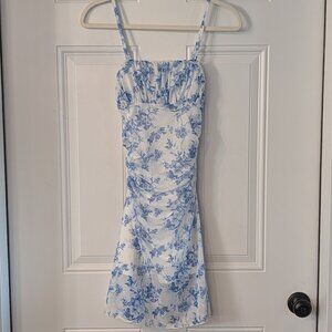 Romantic French Cottage Floral Mesh Overlay Cami Ruching Mini Dress XS